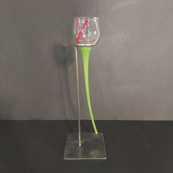 Hand Blown Glass Long Stem Flower Inspired Decor With Stand - Picture 2 of 6